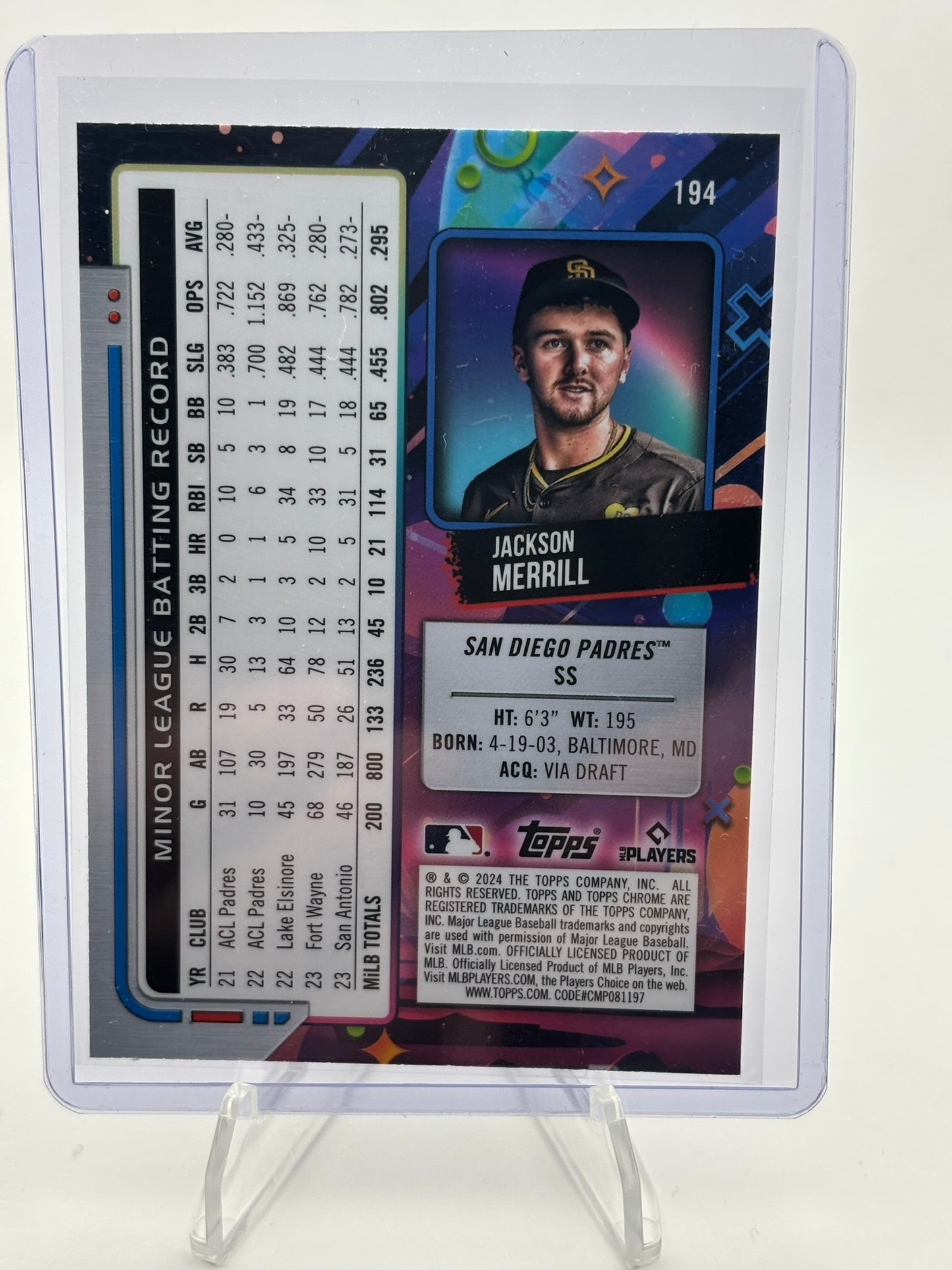 2024 Topps Cosmic Chrome Nucleus Refractors #194 Jackson Merrill RC ROOKIE SP