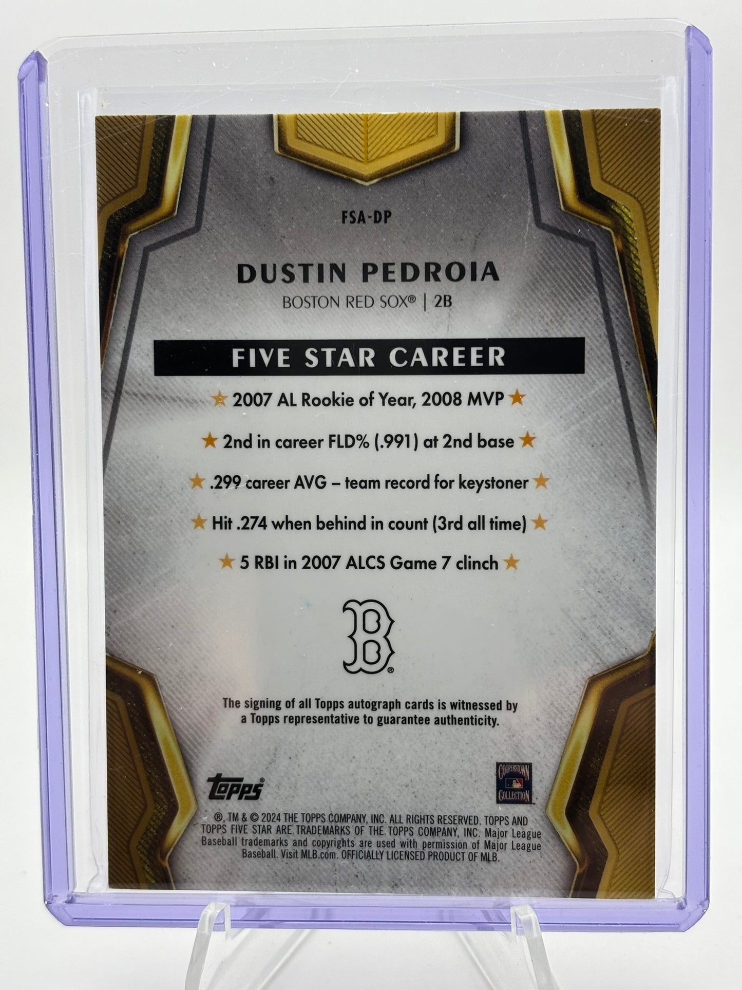 2024 Topps Five Star Dustin Pedroia On Card Auto RED SOX