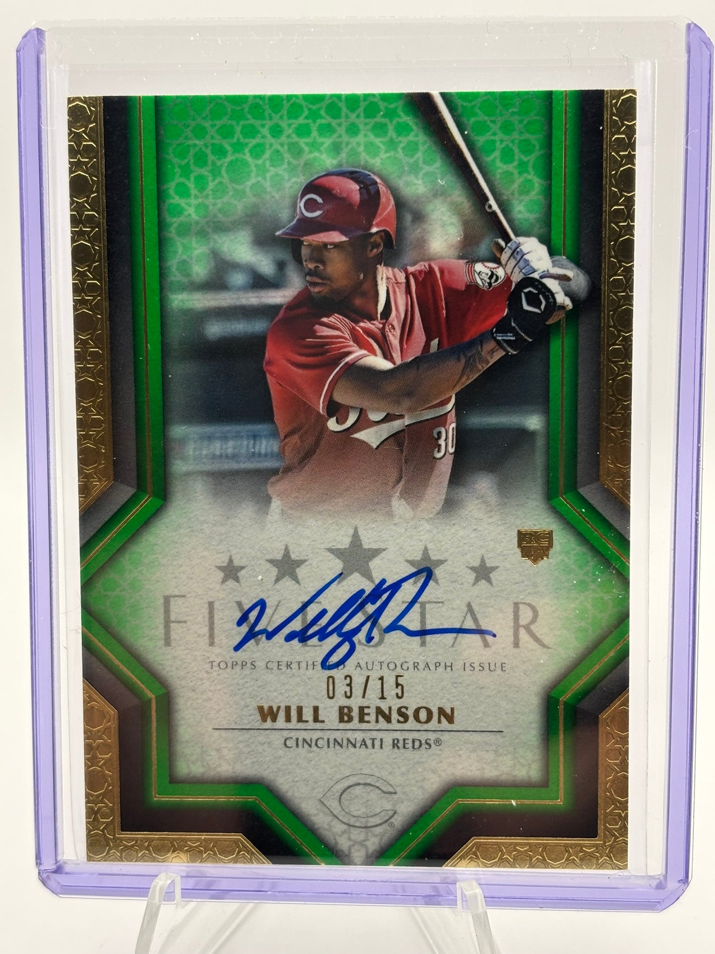 2023 Topps Five Star Green Will Benson #FSA-WBE1 /15 RC Auto Cincinnati Reds