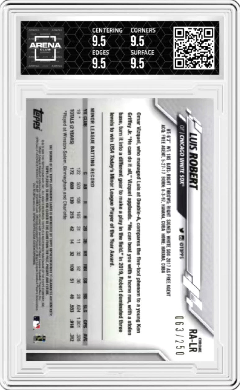 2020 Topps Chrome Luis Robert Rookie Auto Purple Refractor /250 #RA-LR Arena Club 9.5 MINT AUTO GRADE 10