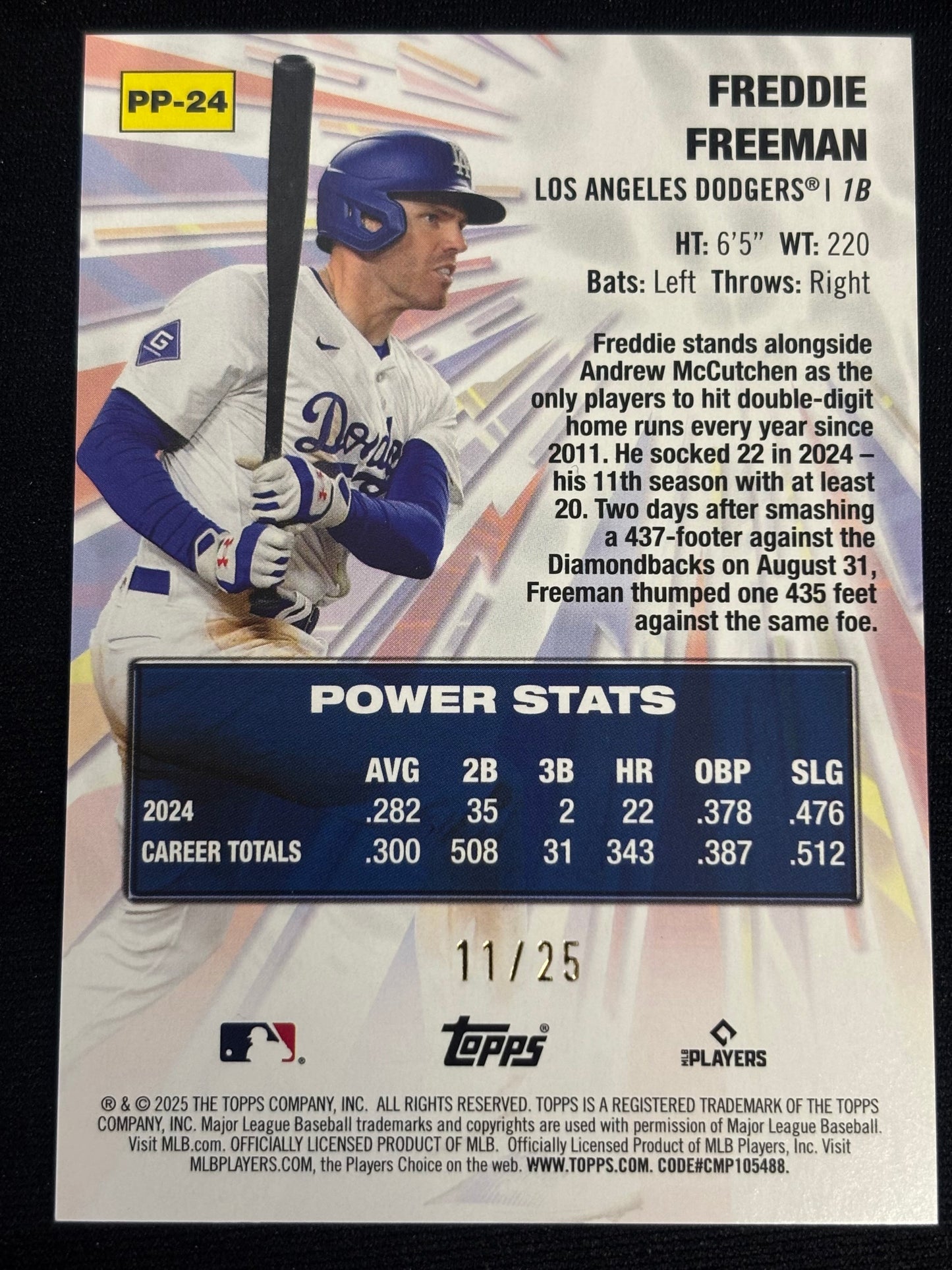 2025 Topps Chrome Freddie Freeman Power Players PP-24 Orange Ref /25