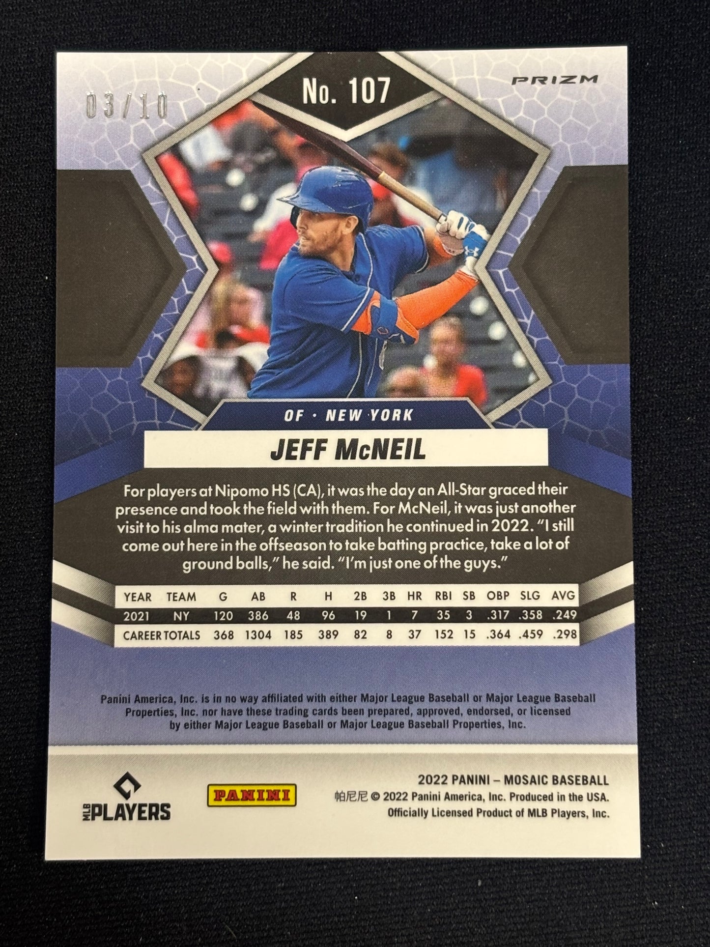 2022 Panini Mosaic Jeff McNeil Gold /10