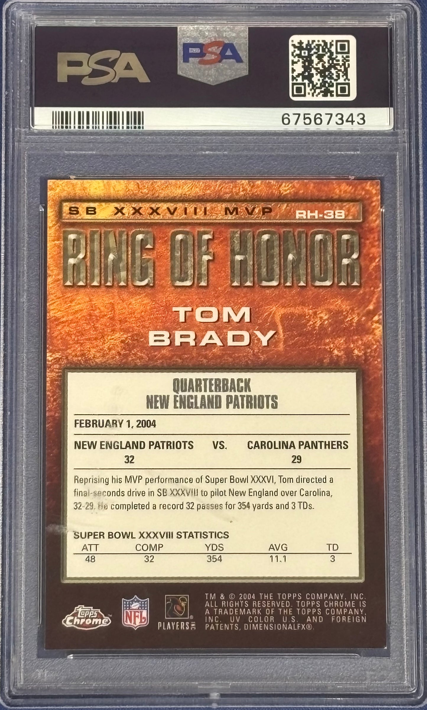 2004 Topps Chrome Tom Brady Ring Of Honor PSA 9 Patriots