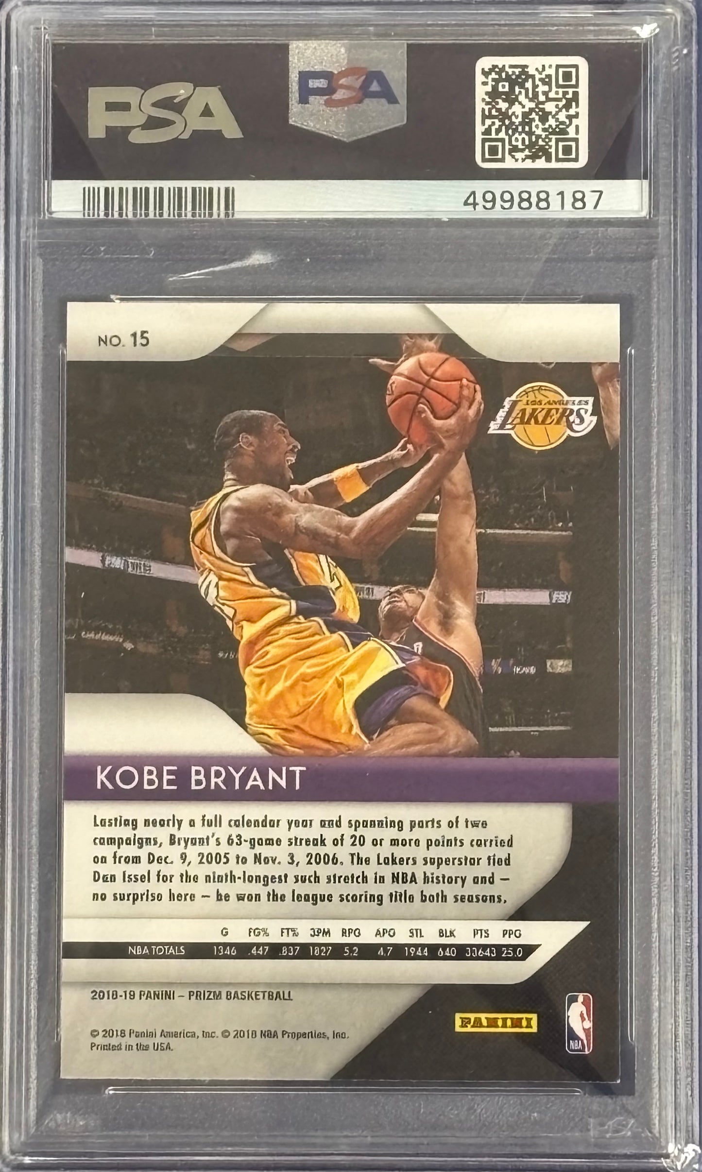 2018 Panini Prizm Kobe Bryant PSA 8 Lakers