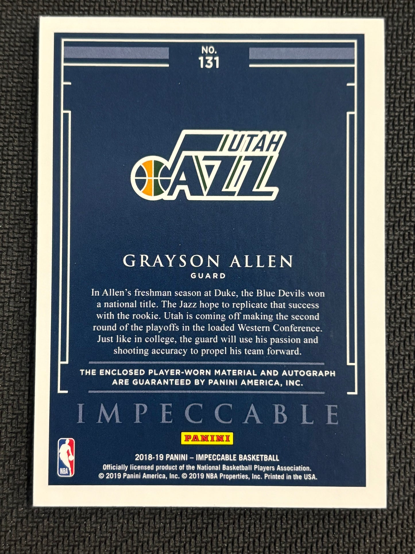 2018-19 Impeccable Grayson Allen RPA Rookie Patch Auto /99