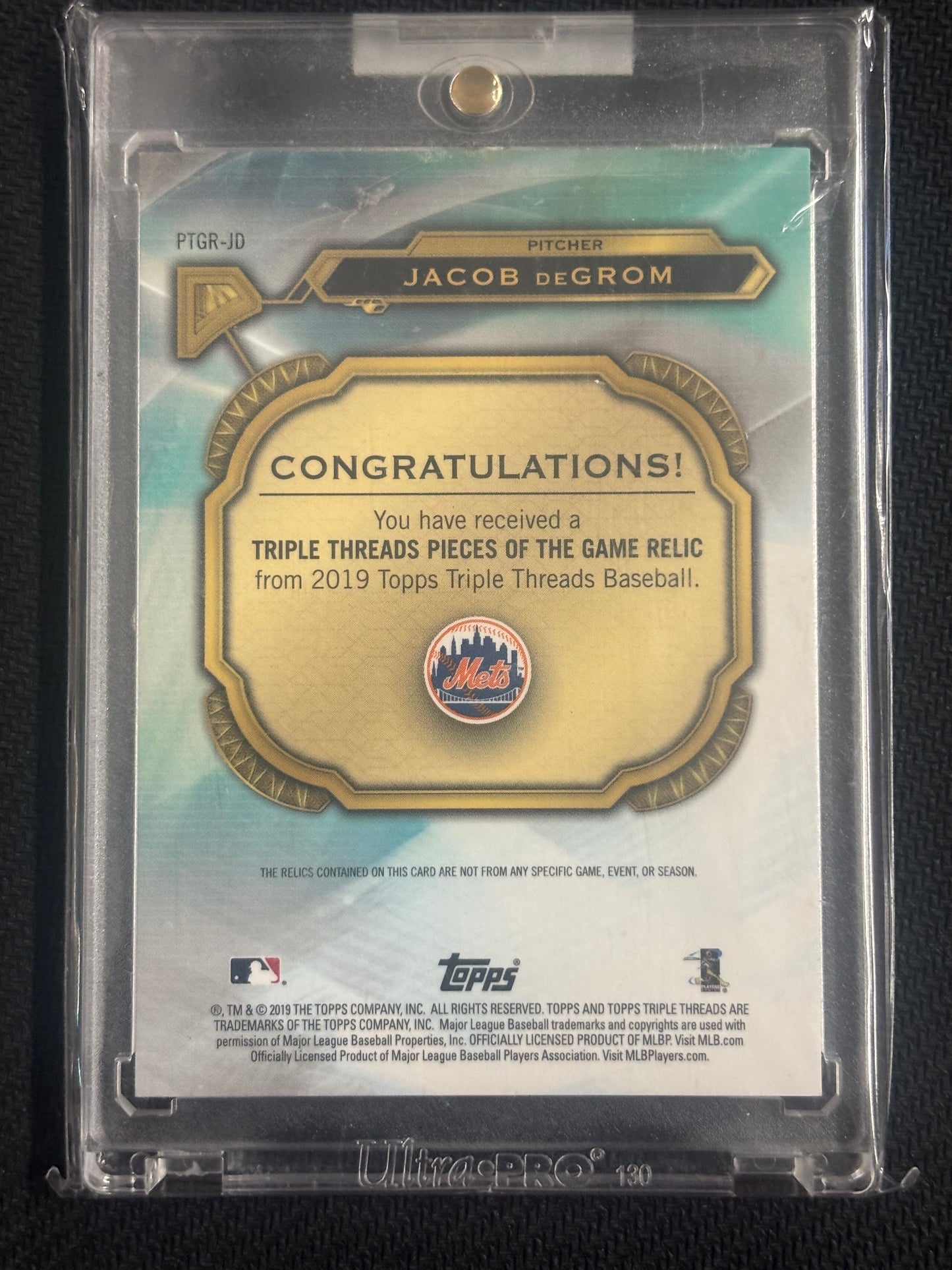 2019 Topps Triple Threads Pieces of the Game Gold Relic Jacob Degrom /9