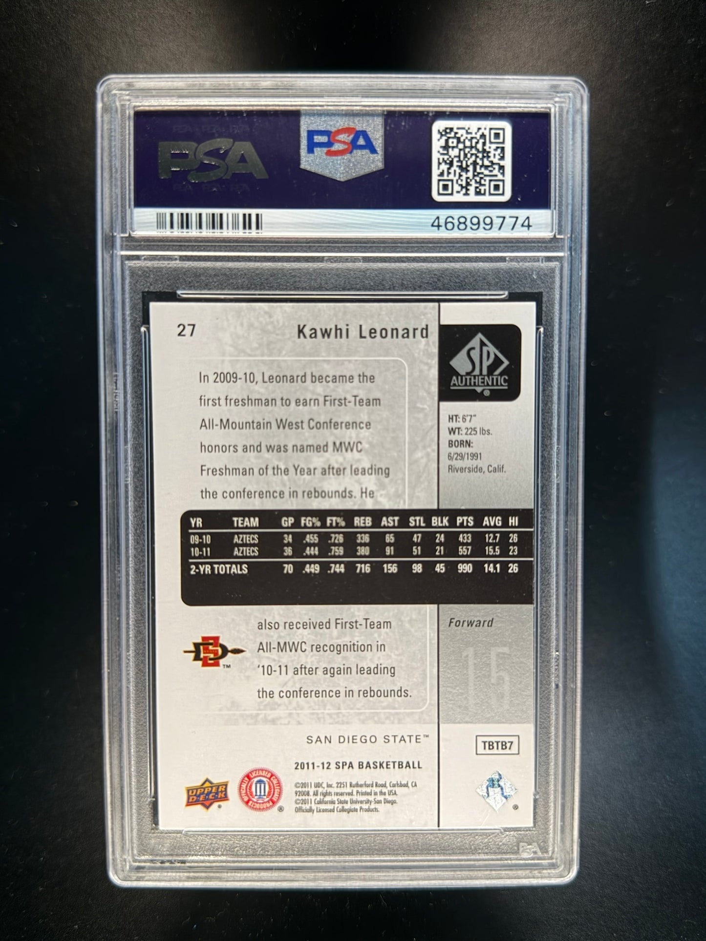 2011 SP AUTHENTIC #27 KAWHI LEONARD PSA 9