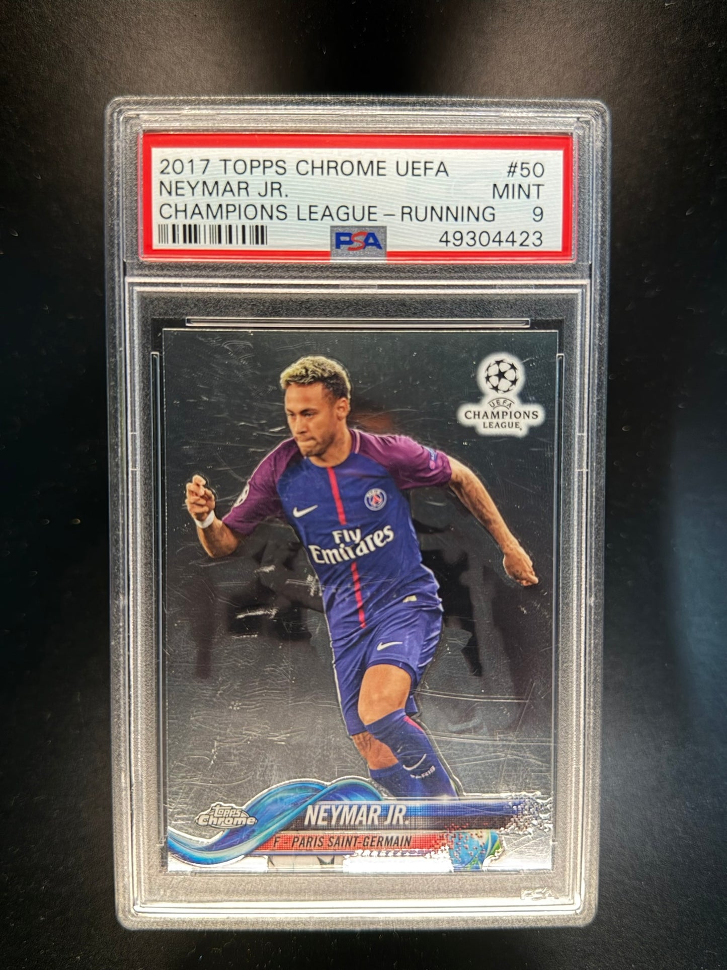 2017 TOPPS CHROME UEFA CHAMPIONS LEAGUE #50 NEYMAR JR. RUNNING PSA 9