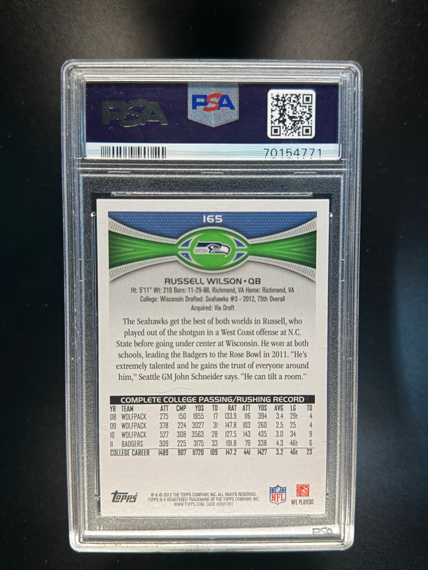 2012 TOPPS #165 RUSSELL WILSON ROOKIE RC PSA 10