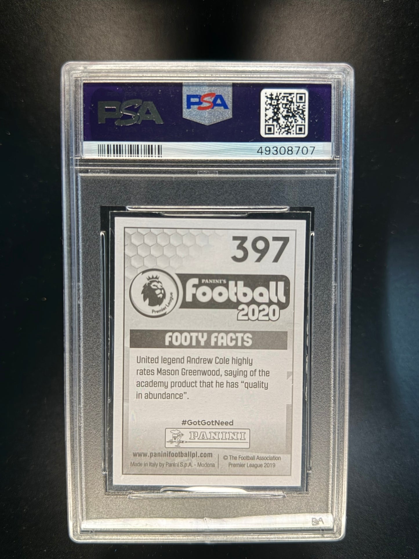 2019 PANINI ENGLISH PREMIER LEAGUE #397 MASON GREENWOOD PSA 9