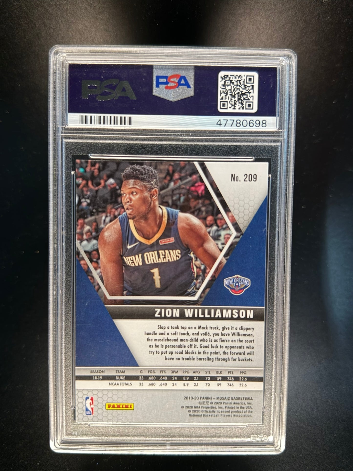 2019 PANINI MOSAIC #209 ZION WILLIAMSON ROOKIE RC PSA 9