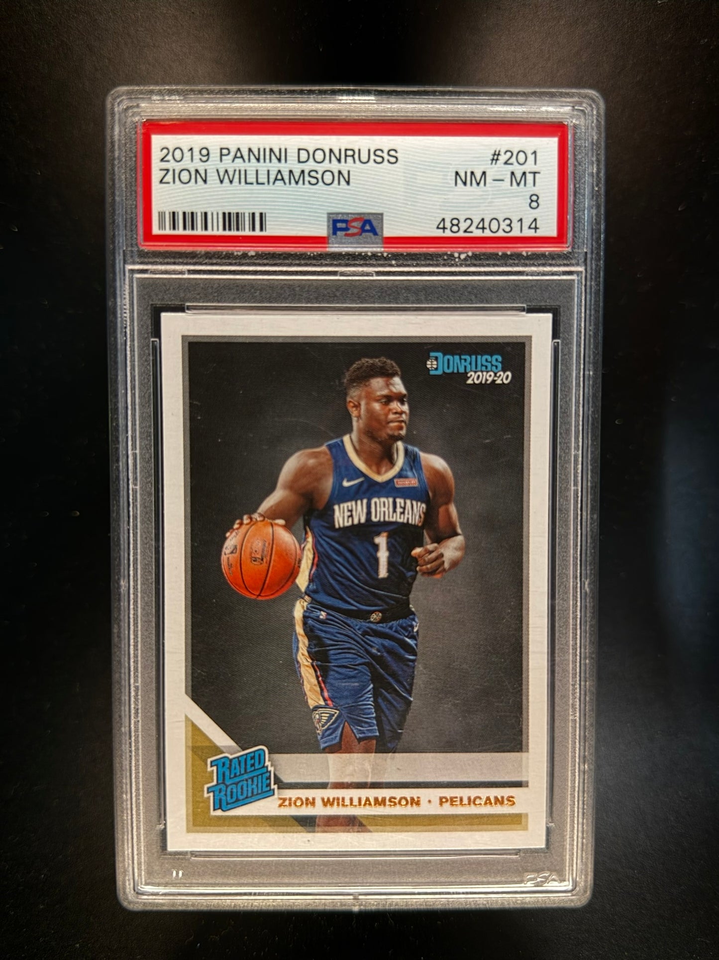 2019 PANINI DONRUSS #201 ZION WILLIAMSON RATED ROOKIE PSA 8