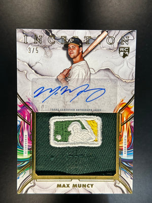 2025 Topps Inception Max Muncy Rookie RC Auto Jumbo Hat Relic /5 MLB Logo