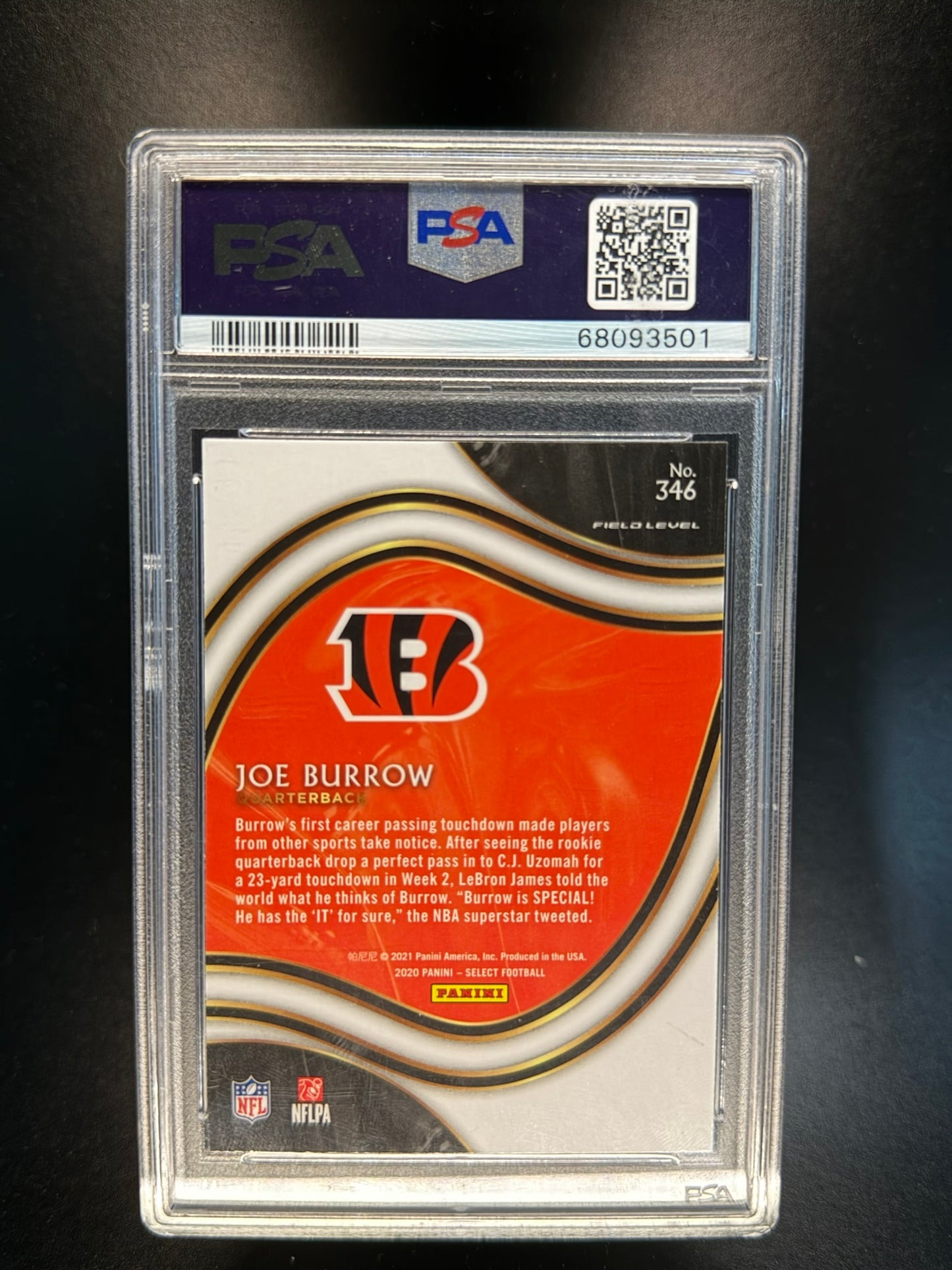 2020 PANINI SELECT #346 JOE BURROW ROOKIE RC PSA 10
