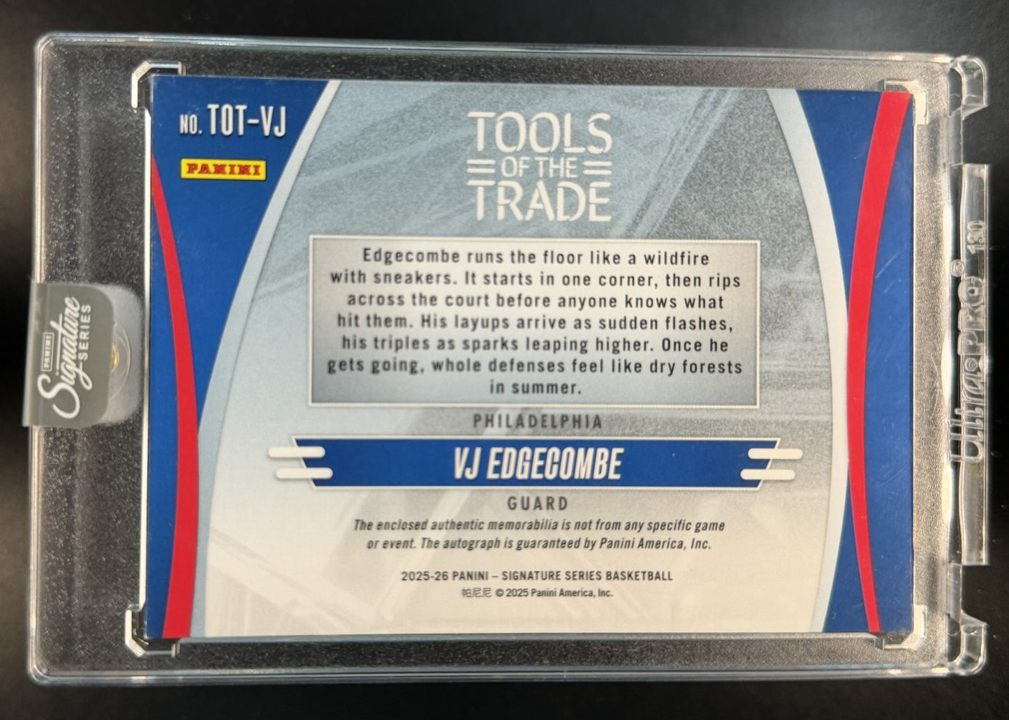 2025 Panini Signature Series Tools of Trade Rookie Patch Auto VJ Edgecombe /49