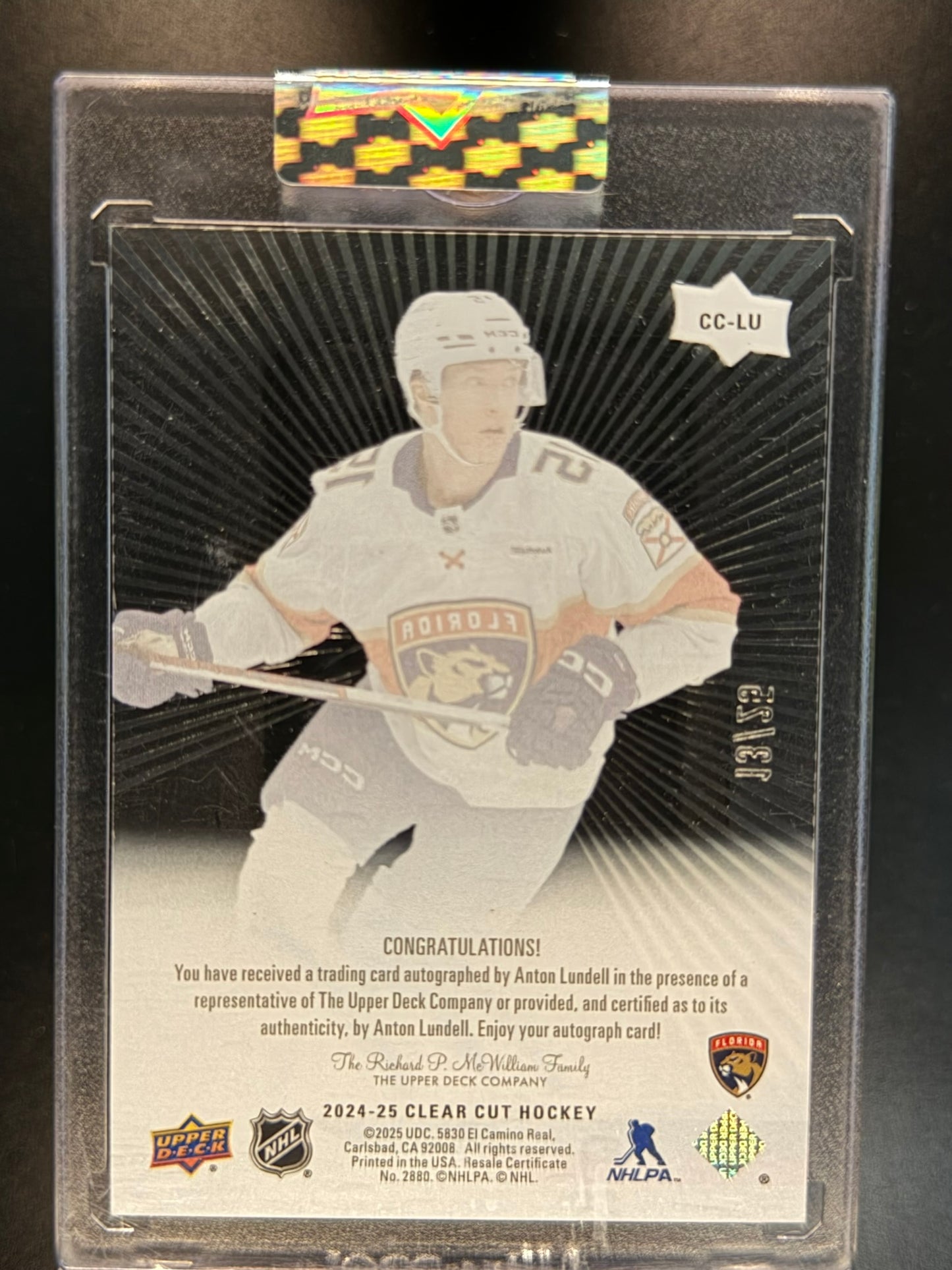 2024-25 Upper Deck Clear Cut Anton Lundell Auto /25 #CC-LU Florida Panthers