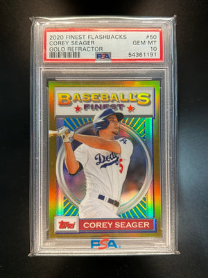 Corey Seager 2020 Topps Finest Flashbacks PSA 10 Gold Refractor #'D 50/50