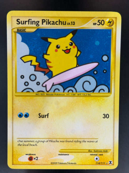 Surfing Pikachu 114/111 Rising Rivals Secret Rare Holo 2009 Pokemon TCG