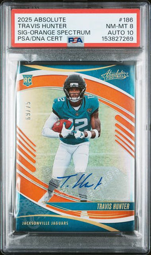 2025 PANINI ABSOLUTE TRAVIS HUNTER ROOKIE AUTO /75 ORANGE SPECTRUM PSA 8