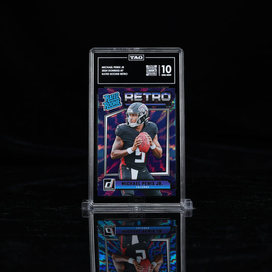 MICHAEL PENIX JR 2024 DONRUSS #7 RATED ROOKIE RETRO TAG 10