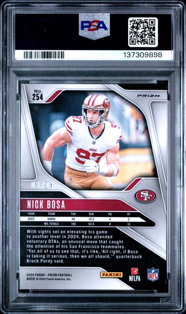 2024 PANINI PRIZM #254 NICK BOSA GOLD SPARKLE /24 PSA 8