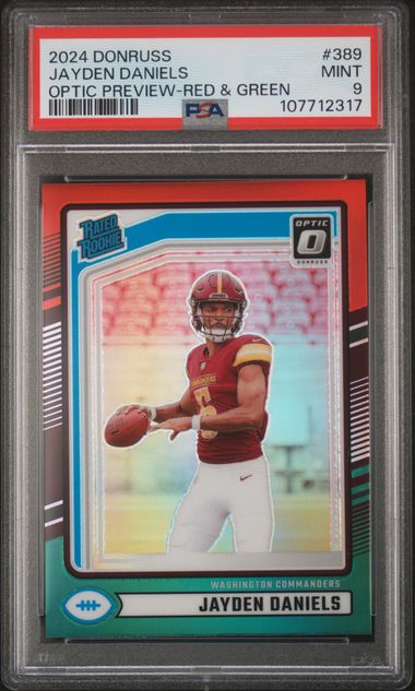 Jayden Daniels 2024 Panini Donruss #389 Optic Preview Red & Green PSA 9 (RC)