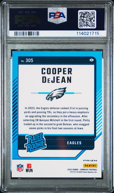 2024 PANINI DONRUSS #305 COOPER DEJEAN OPTIC PREVIEW-PINK PSA 9