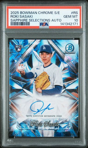 2025 BOWMAN CHROME SAPPHIRE SELECTIONS ROOKIE AUTO ROKI SASAKI PSA 10