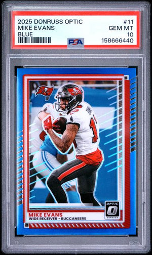 2025 PANINI DONRUSS OPTIC #11 MIKE EVANS BLUE /249 PSA 10