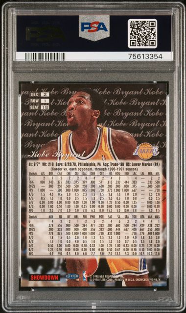 1997 FLAIR SHOWCASE #18 KOBE BRYANT ROW 1 PSA 8