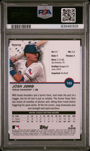2023 TOPPS PRISTINE #103 JOSH JUNG REFRACTOR ROOKIE PSA 10