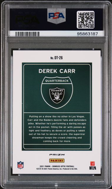 2021 PANINI DONRUSS OPTIC DOWNTOWN #DT26 DEREK CARR DOWNTOWN PSA 10