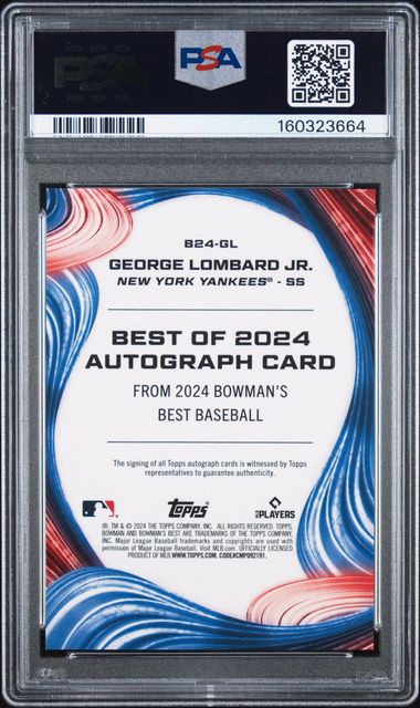 2024 BOWMAN'S BEST BEST OF 2024 AUTOGRAPHS GEORGE LOMBARD JR. PSA 10