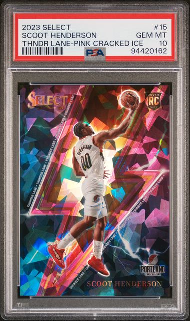 2023 SELECT THUNDER LANE SCOOT HENDERSON PINK CRACKED ICE /99 PSA 10