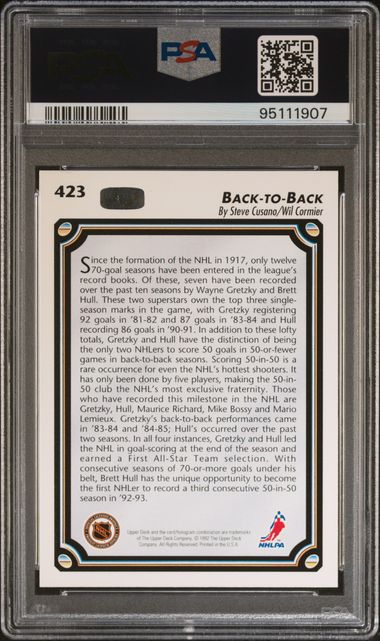 1992 UPPER DECK #423 WAYNE GRETZKY / BRETT HULL PSA 8
