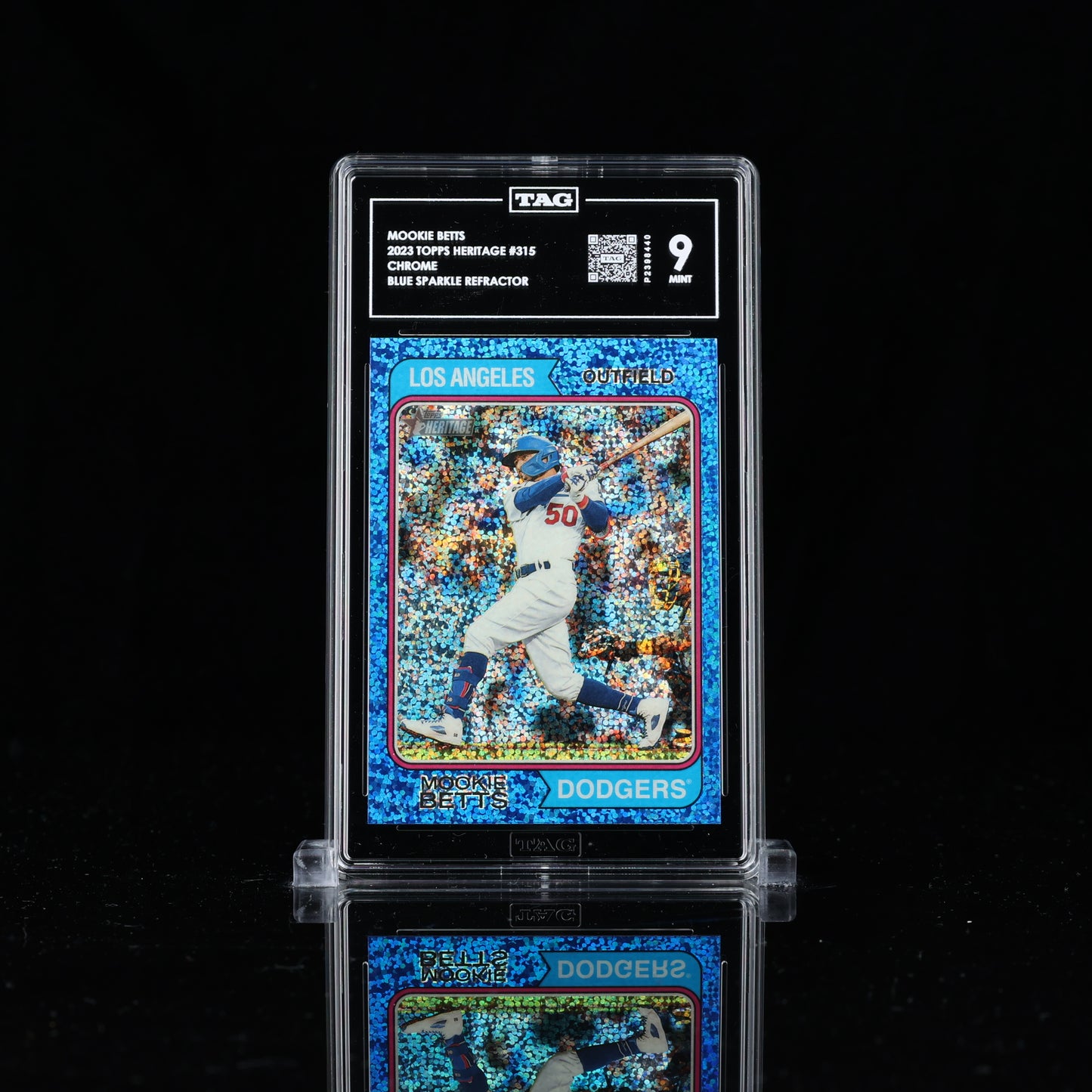 MOOKIE BETTS 2023 TOPPS HERITAGE #315 CHROME BLUE SPARKLE REFRACTOR TAG 10