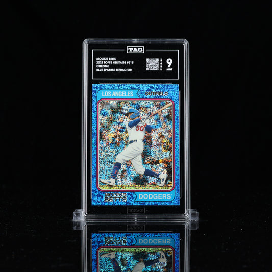 MOOKIE BETTS 2023 TOPPS HERITAGE #315 CHROME BLUE SPARKLE REFRACTOR TAG 10