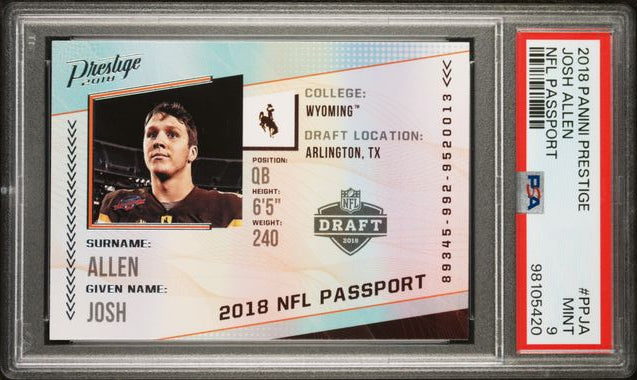 2018 PANINI PRESTIGE NFL PASSPORT #PPJA JOSH ALLEN NFL PASSPORT PSA 9