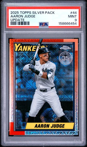 2025 TOPPS UPDATE SILVER PACK 1990 CHROME PROMO #44 AARON JUDGE PSA 9