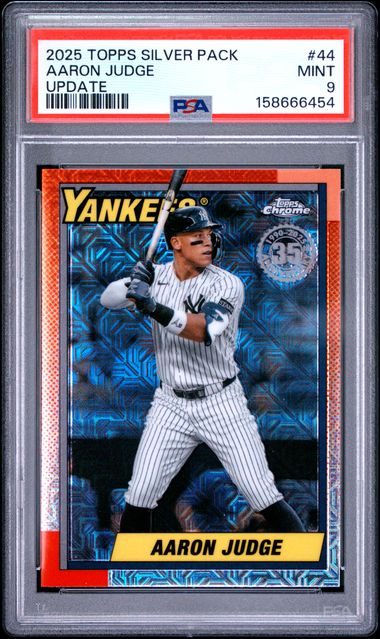 2025 TOPPS UPDATE SILVER PACK 1990 CHROME PROMO #44 AARON JUDGE PSA 9