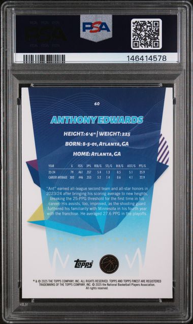 2024 TOPPS FINEST #60 ANTHONY EDWARDS GREEN GEOMETRIC /150 PSA 7