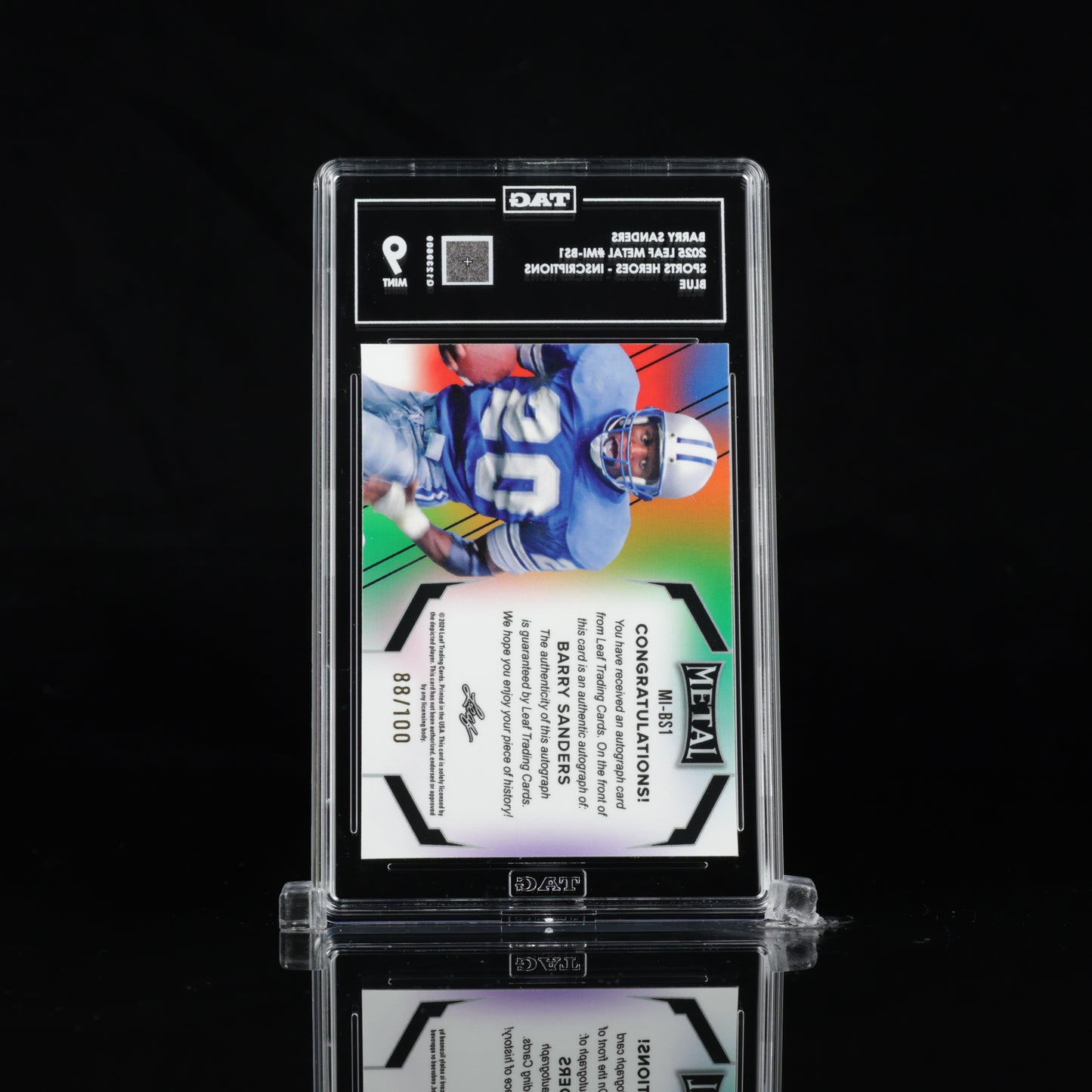 2025 Leaf Metal Sports Heroes Barry Sanders Inscriptions Blue /100 TAG 9