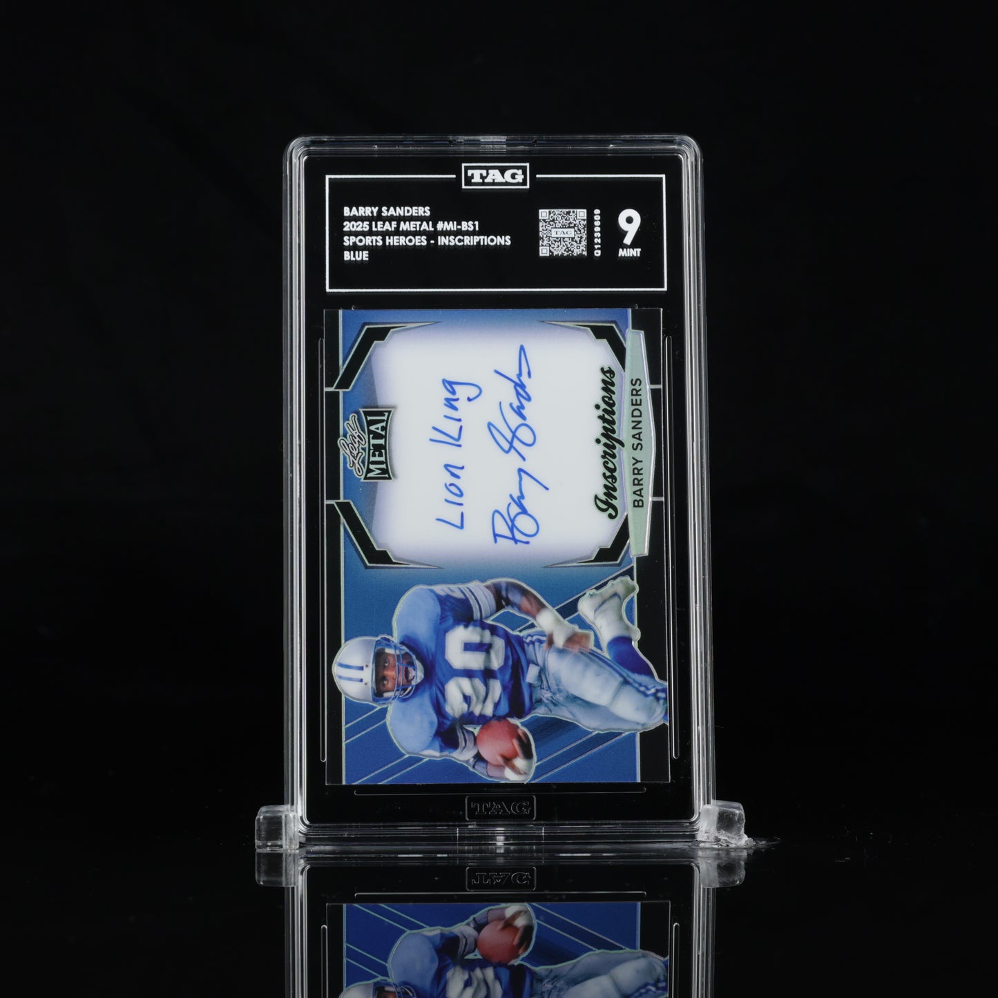 2025 Leaf Metal Sports Heroes Barry Sanders Inscriptions Blue /100 TAG 9