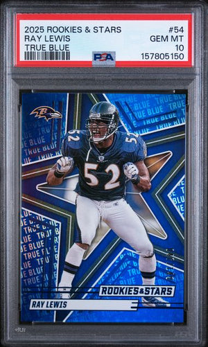 2025 PANINI ROOKIES & STARS #54 RAY LEWIS TRUE BLUE /149 PSA 10