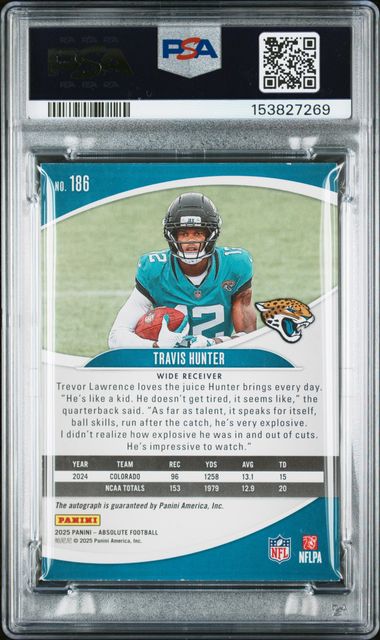2025 PANINI ABSOLUTE TRAVIS HUNTER ROOKIE AUTO /75 ORANGE SPECTRUM PSA 8