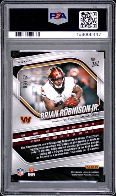 2025 PANINI PRIZM #141 BRIAN ROBINSON JR. SUPER BOWL LX PRIZM /60 PSA 9