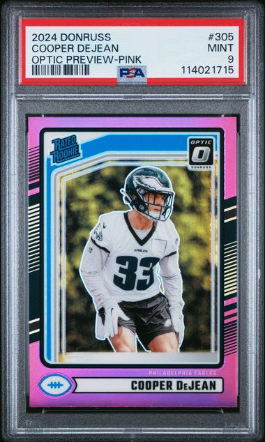 2024 PANINI DONRUSS #305 COOPER DEJEAN OPTIC PREVIEW-PINK PSA 9