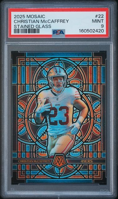 2025 PANINI MOSAIC STAINED GLASS #22 CHRISTIAN McCAFFREY PSA 9