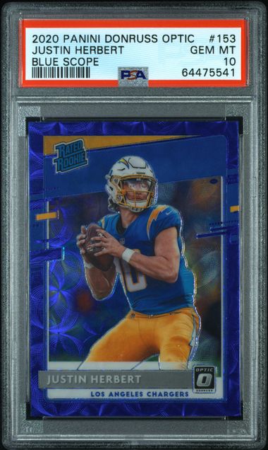 2020 PANINI DONRUSS OPTIC #153 JUSTIN HERBERT BLUE SCOPE PSA 10
