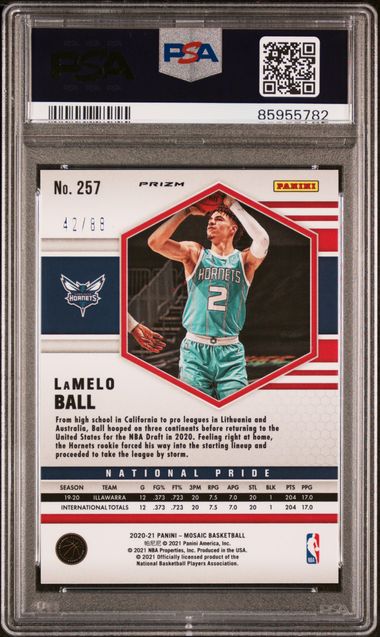 2020 PANINI MOSAIC #257 LaMELO BALL FUSION RED/YELLOW CHOICE /88 PSA 10